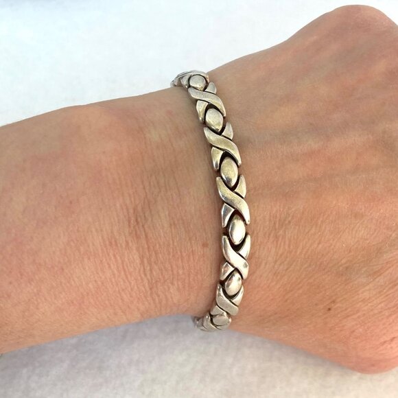 VTG Sterling Silver 925 Mexico Heavy Modernist 6MM XO Link Bracelet Sz 7.5" 24g - Picture 11 of 16